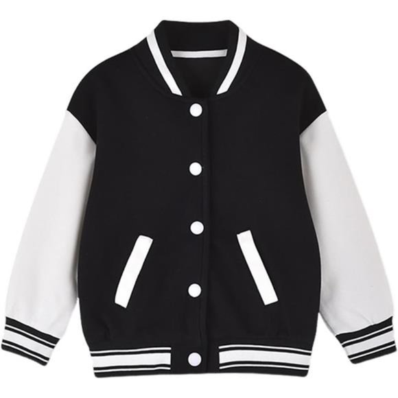 Kids Varsity Jacket Baseball Jacket Colorblock Bomber Vintage Letterman Jacket - Picture 1 of 6
